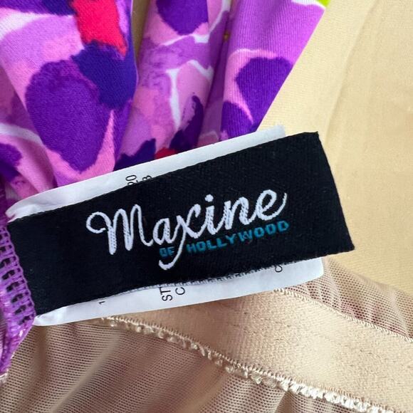 Maxine Of Hollywood Spa Shirred Girl Leg One Piece Swimsuit Purple Floral Size 1 - Picture 5 of 8